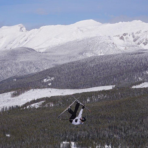 Pamela A. Walton's goddaughter, Alliy Hansen doing a flip while skiing in the snow